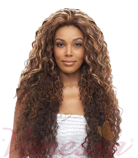 VANESSA HONEY-4 BRAZILIAN HUMAN HAIR BLEND LACE FRONT WIG MOGANY