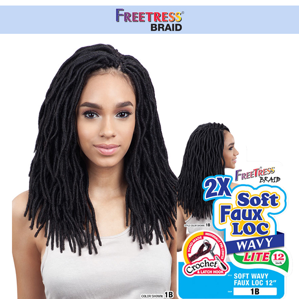 FreeTress Synthetic Hair Crochet Braids 2X Soft Faux Loc Curly 12 (4-Pack,  1)
