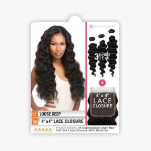 SENSATIONNEL Loose Deep 4 x 4 LACE CLOSURE+BUNDLE DEAL
