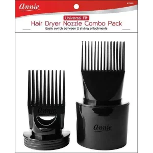 Annie Universal Fit Hair Dryer Nozzle Combo Pack Black