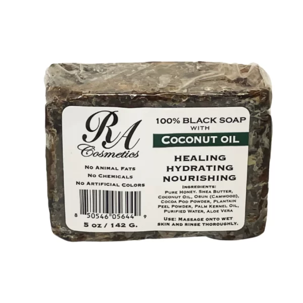 RA Cosmetics 100% BLACK SOAP BAR - COCONUT OIL