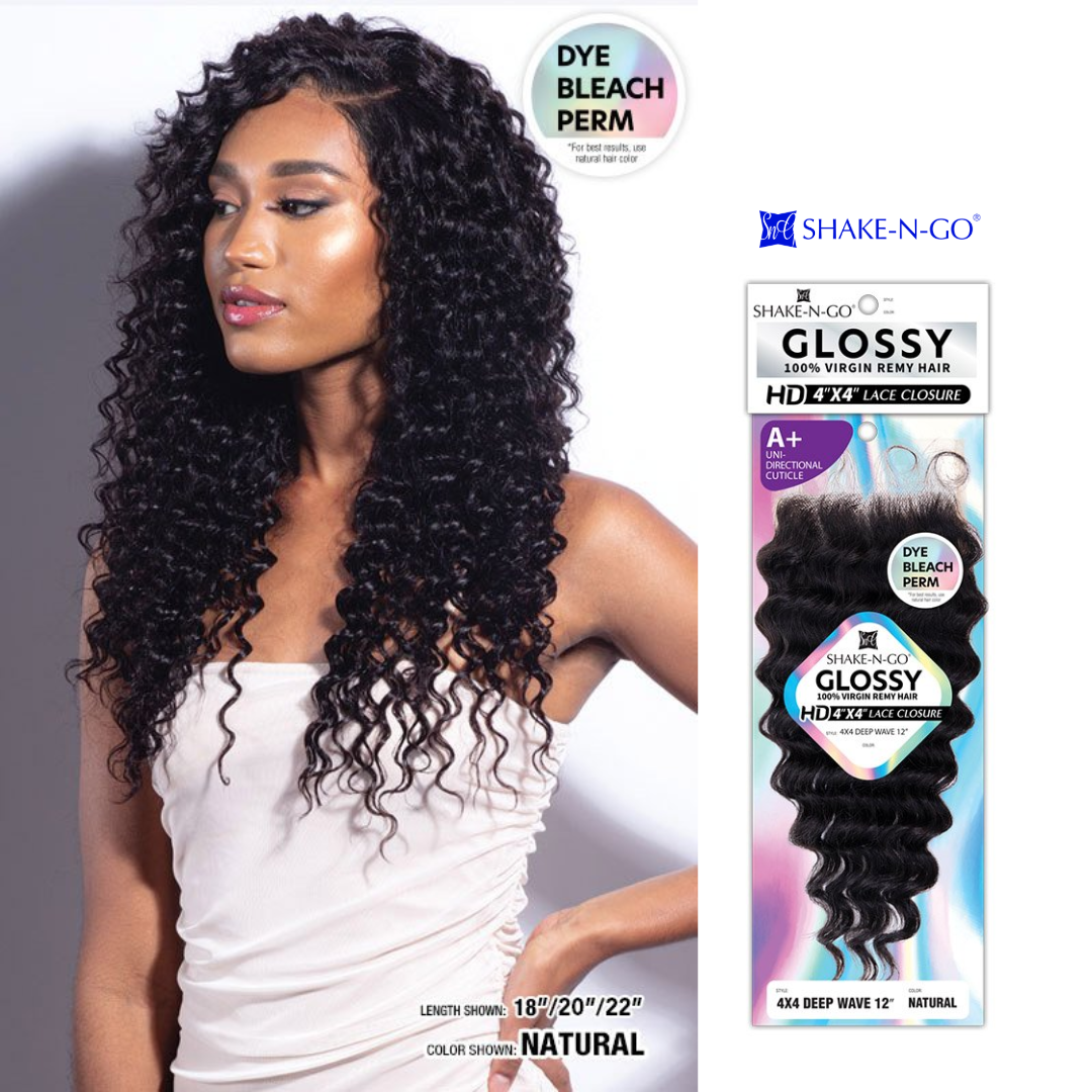 SHAKE-N-GO GLOSSY - 4X4 DEEP WAVE 12 LACE CLOSURE - Canada wide